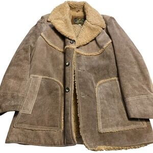 Genuine Leather Shearling Sherpa Lined Western Jacket Coat 44Ln Penny Lane 70s